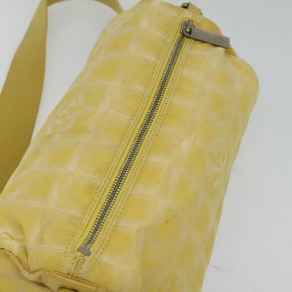 CHANEL New Travel Shoulder Bag Nylon Yellow Silver CC Auth - Picture 10 of 15
